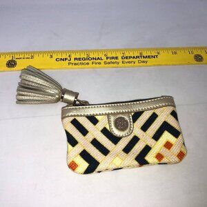 Spartina 449 Gold Beige Chevron Leather Linen Wallet